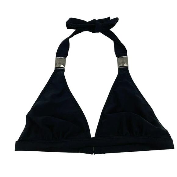 Aqua Swim Womens Black Tie Up Halter Neck Bra Top Size Medium - Picture 1 of 6